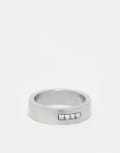 [ASOS DESIGN] ASOS DESIGN waterproof stainless steel square crystal plain band ring in brushed silver tone S SILVER