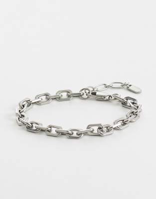 Asos Design Waterproof Stainless Steel Square Link Bracelet In Metallic