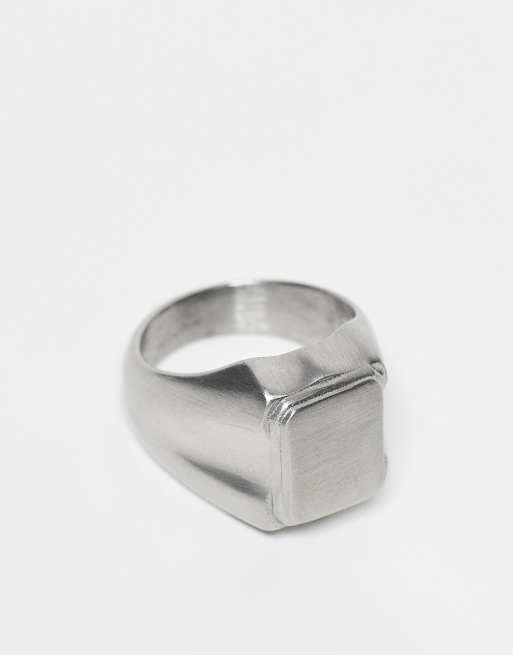 ASOS DESIGN waterproof stainless steel square signet ring in silver tone