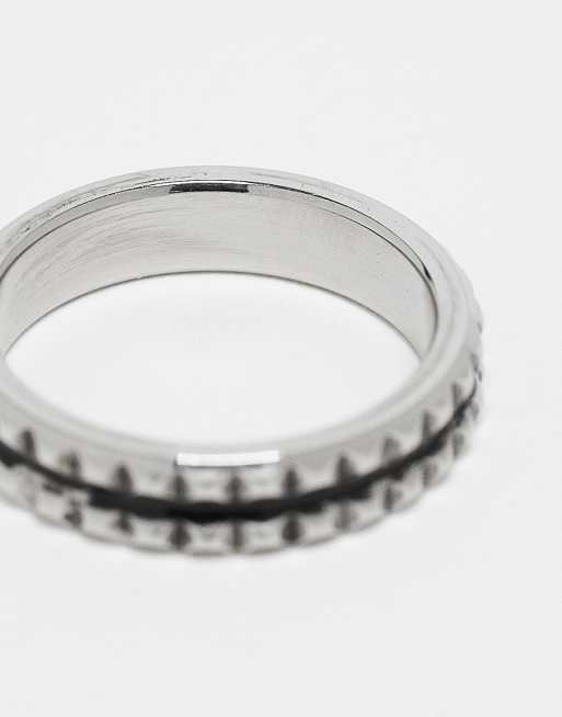 ASOS DESIGN waterproof stainless steel square textured band ring in burnished silver tone, 3 of 3