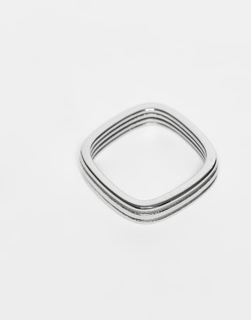 ASOS DESIGN waterproof stainless steel square triple groove detail ring in silver, 3 of 3