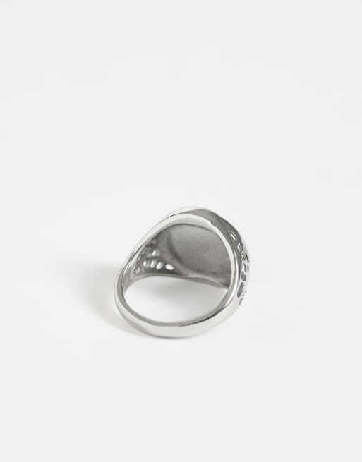 ASOS DESIGN waterproof stainless steel st chris signet ring in burnished silver, 3 of 3