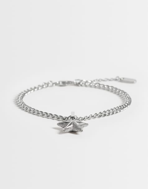 ASOS DESIGN waterproof stainless steel star drop pendant chain bracelet in silver - view 1