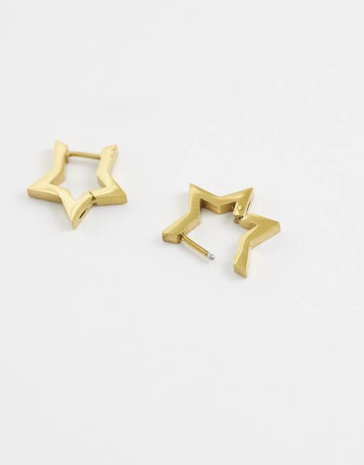 ASOS DESIGN waterproof stainless steel star hoop earrings in gold, 4 of 4
