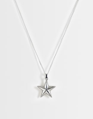 Asos Design Waterproof Stainless Steel Star Pendant Necklace In Metallic