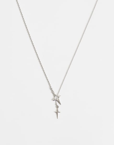ASOS DESIGN waterproof stainless steel star thread through pendant necklace in silver - view 1