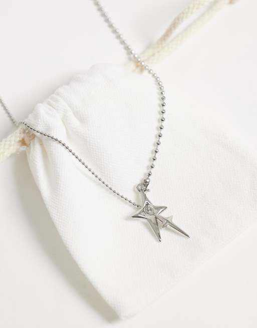 ASOS DESIGN waterproof stainless steel star thread through pendant necklace in silver, 3 of 4