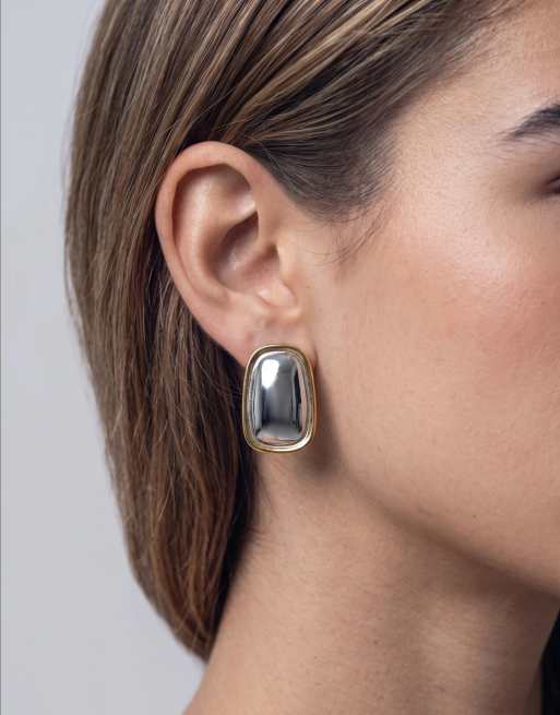 ASOS DESIGN waterproof stainless steel stud earrings in mixed gold and silver tone, 2 of 4