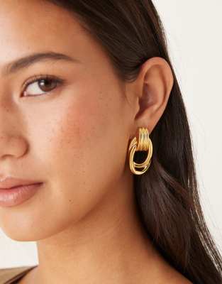 waterproof stainless steel stud earrings with door-knocker design in gold tone
