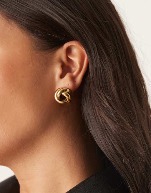 ASOS DESIGN waterproof stainless steel stud earrings with knot detail in gold tone, 3 of 3