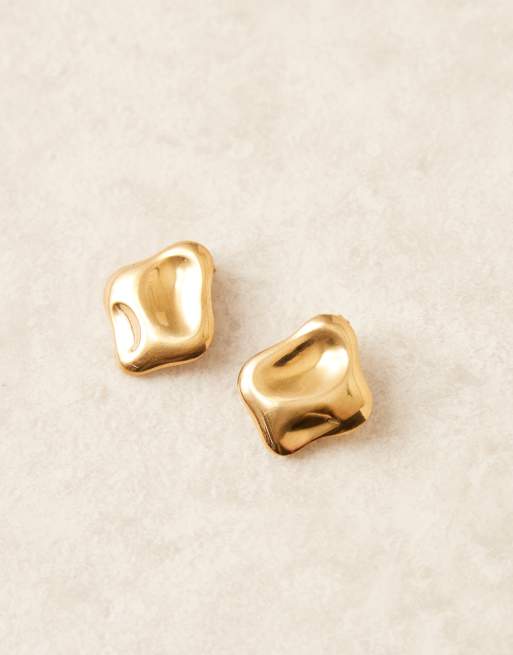 ASOS DESIGN waterproof stainless steel stud earrings with molten design in gold tone, 2 of 3