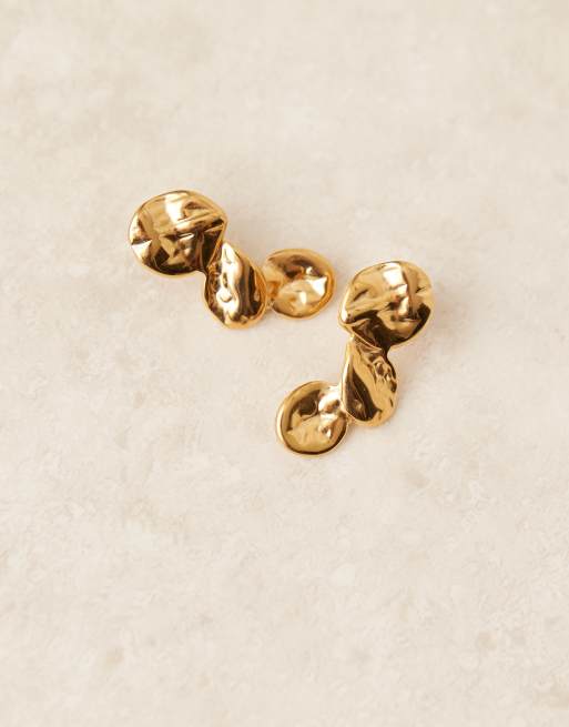 ASOS DESIGN waterproof stainless steel stud earrings with molten drop design in gold tone, 3 of 3