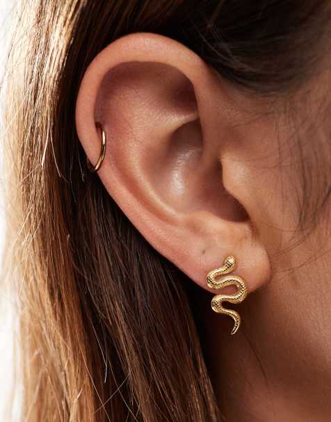 ASOS DESIGN waterproof stainless steel stud earrings with snake design in gold tone - view 1