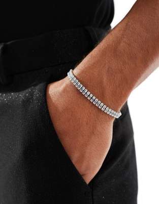 Asos Design Waterproof Stainless Steel Tennis Bracelet In Silver Tone