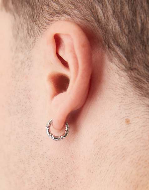 ASOS DESIGN waterproof stainless steel textured hoops in silver tone - view 1