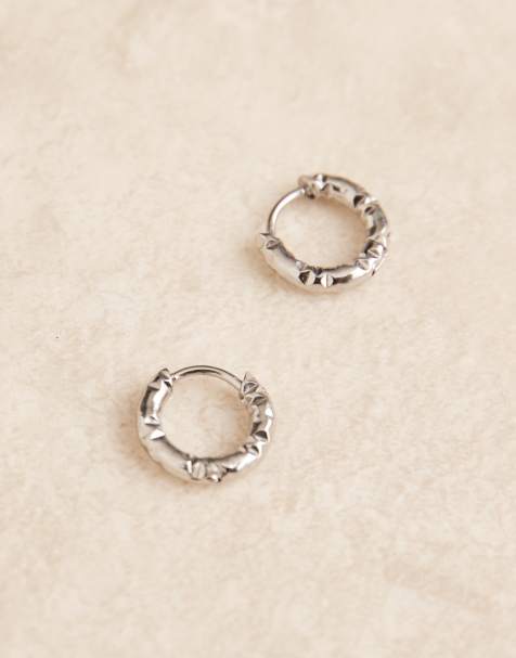 ASOS DESIGN waterproof stainless steel textured hoops in silver - view 1