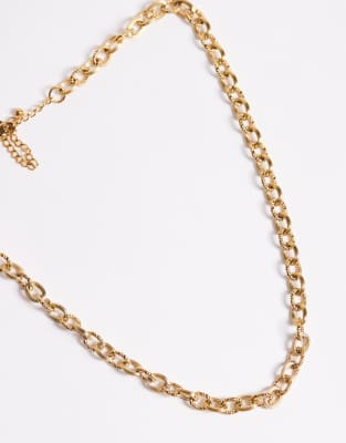 Asos Design Waterproof Stainless Steel Textured Link Chain Necklace In Gold