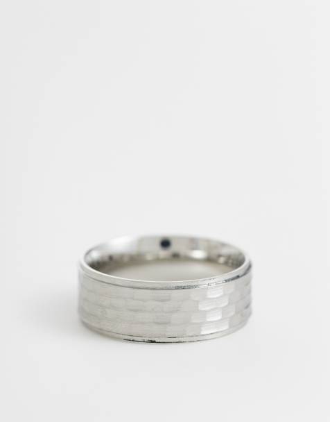 ASOS DESIGN waterproof stainless steel textured plain band ring in silver - view 1