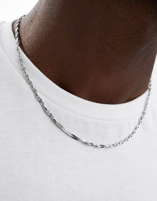 ASOS DESIGN waterproof stainless steel textured twist neck chain in silver tone