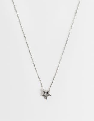 Asos Design Waterproof Stainless Steel Thread Through Star Pendant Necklace In Metallic