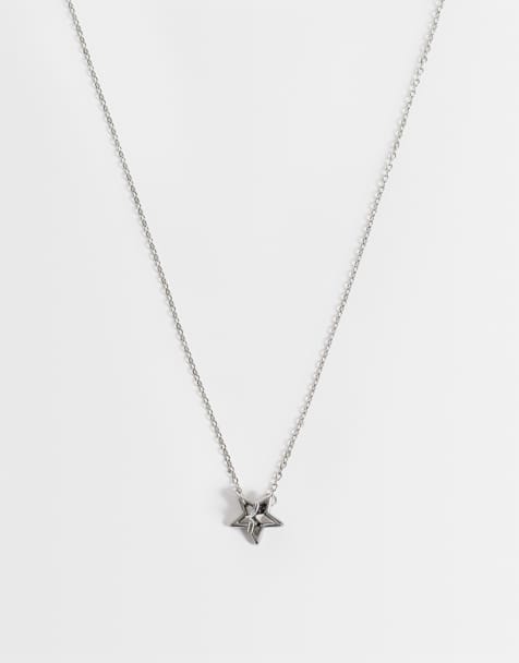 ASOS DESIGN waterproof stainless steel thread through star pendant necklace in silver - view 1