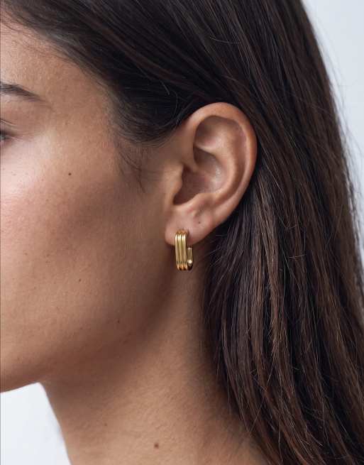 ASOS DESIGN waterproof stainless steel triple hoop earrings in gold tone, 2 of 5