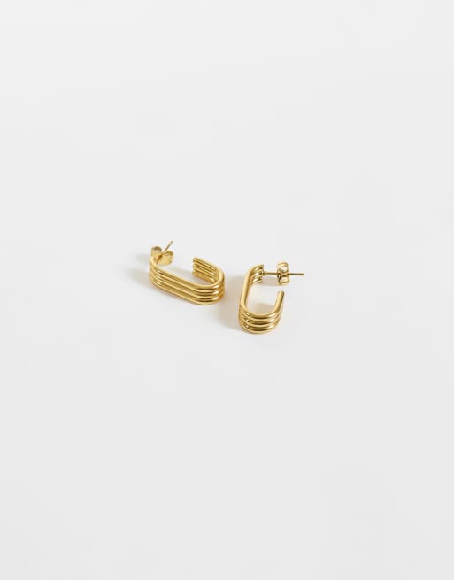 ASOS DESIGN waterproof stainless steel triple hoop earrings in gold tone, 4 of 5