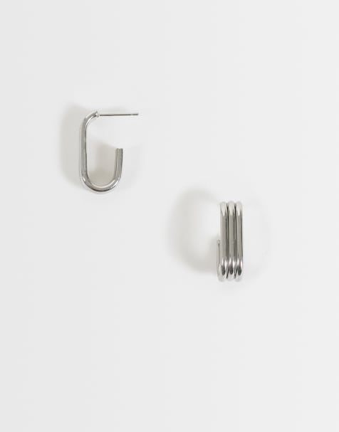 ASOS DESIGN waterproof stainless steel triple hoop earrings in silver tone - view 1