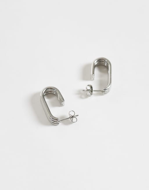 ASOS DESIGN waterproof stainless steel triple hoop earrings in silver tone, 4 of 5