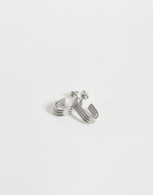 ASOS DESIGN waterproof stainless steel triple hoop earrings in silver tone, 5 of 5