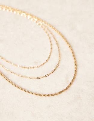 Asos Design Waterproof Stainless Steel Triple Multirow Necklace