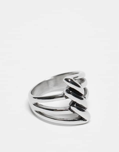ASOS DESIGN waterproof stainless steel twist detail wrap ring in silver - view 1