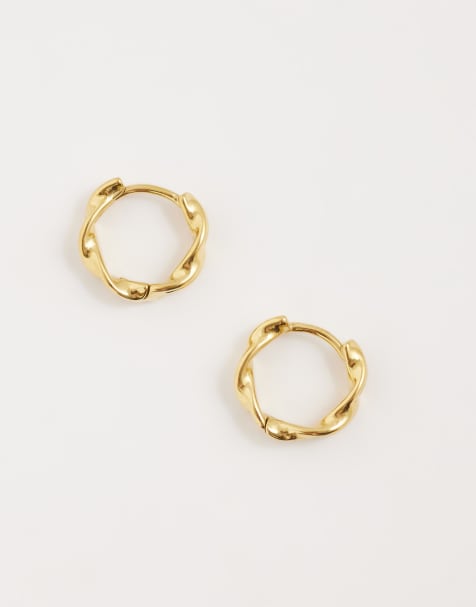 ASOS DESIGN waterproof stainless steel twisted double row hoop earrings in gold tone - view 1