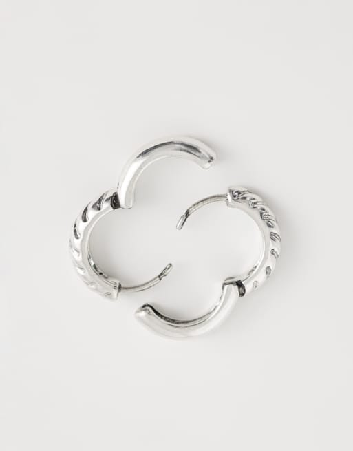 ASOS DESIGN waterproof stainless steel twisted groove hoop earrings in silver, 4 of 4