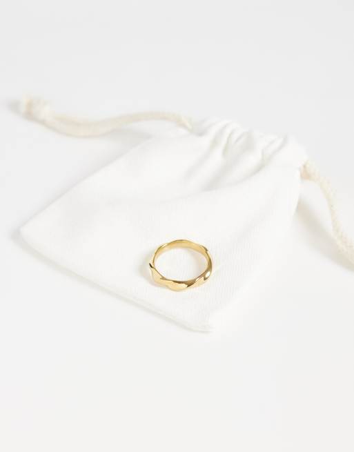 ASOS DESIGN waterproof stainless steel twisted plain band ring in gold, 2 of 3