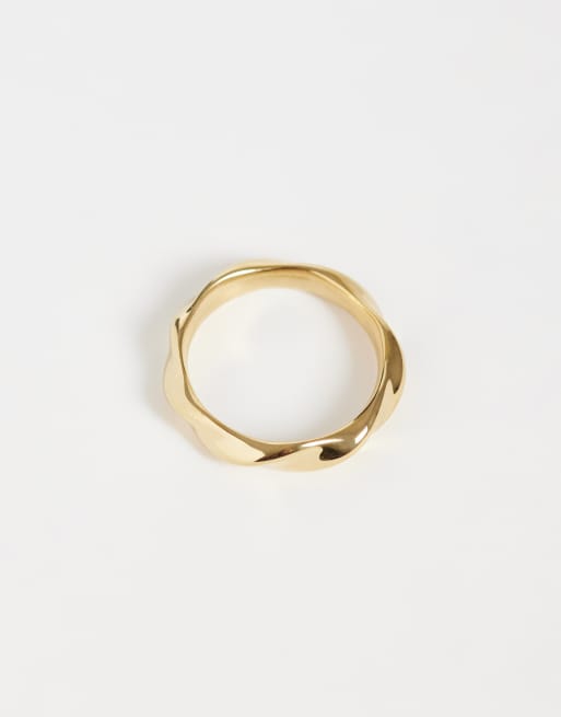 ASOS DESIGN waterproof stainless steel twisted plain band ring in gold, 3 of 3