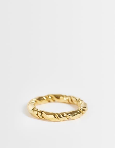 ASOS DESIGN waterproof stainless steel twisted ring in gold - view 1