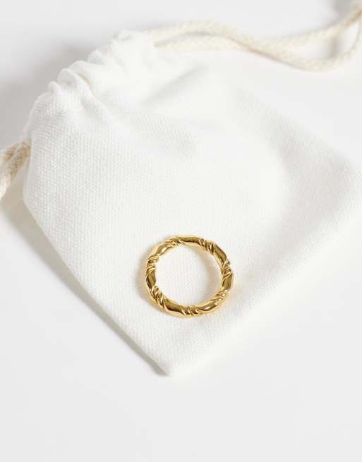 ASOS DESIGN waterproof stainless steel twisted ring in gold, 2 of 3