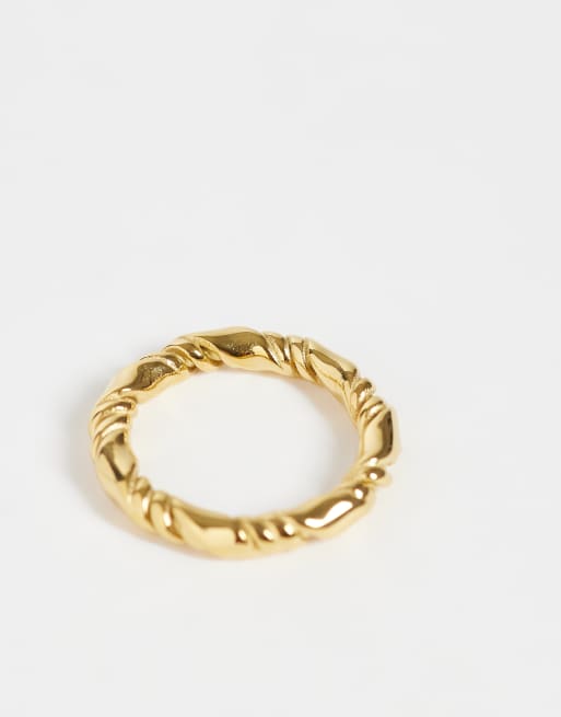 ASOS DESIGN waterproof stainless steel twisted ring in gold, 3 of 3