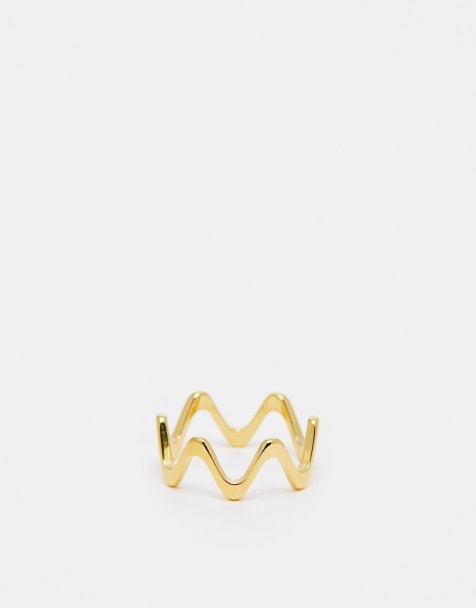 ASOS DESIGN waterproof stainless steel wave ring in gold tone - view 1