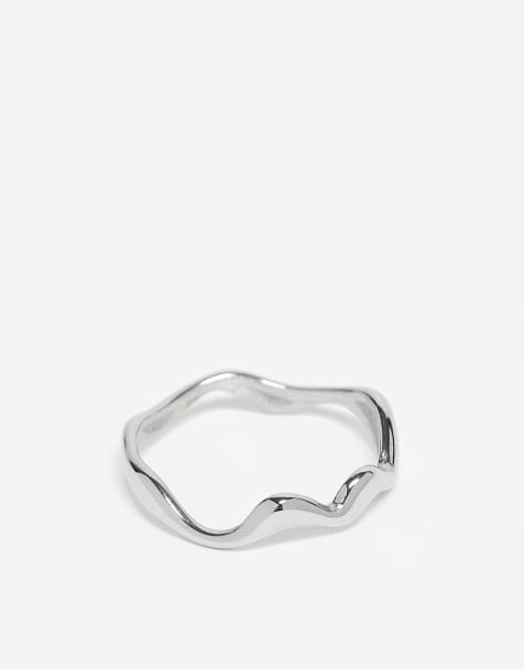 ASOS DESIGN waterproof stainless steel wave ring in silver tone - view 1