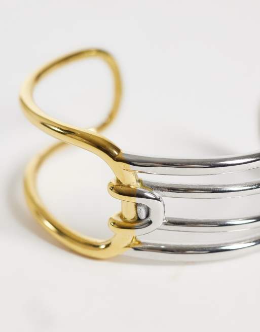 ASOS DESIGN waterproof stainless steel wired cuff in mixed silver and gold tone, 2 of 3
