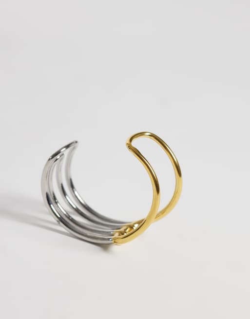 ASOS DESIGN waterproof stainless steel wired cuff in mixed silver and gold tone, 3 of 3