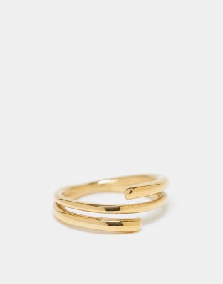 ASOS DESIGN waterproof stainless steel wrap around ring in gold tone