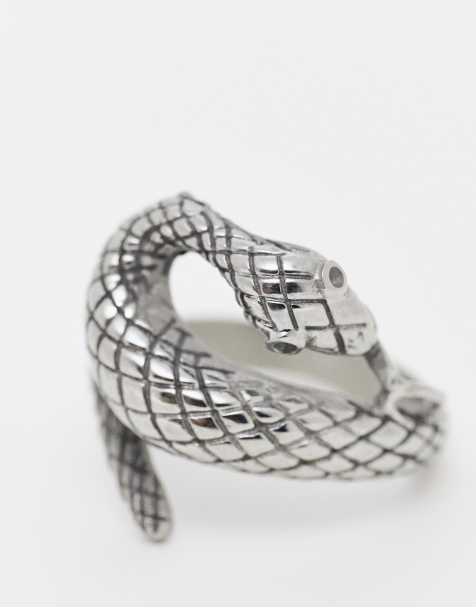 ASOS DESIGN waterproof stainless steel wrap around snake ring in burnished silver tone - view 1