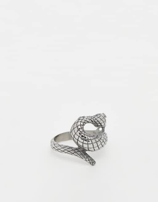 ASOS DESIGN waterproof stainless steel wrap around snake ring in burnished silver tone, 2 of 4