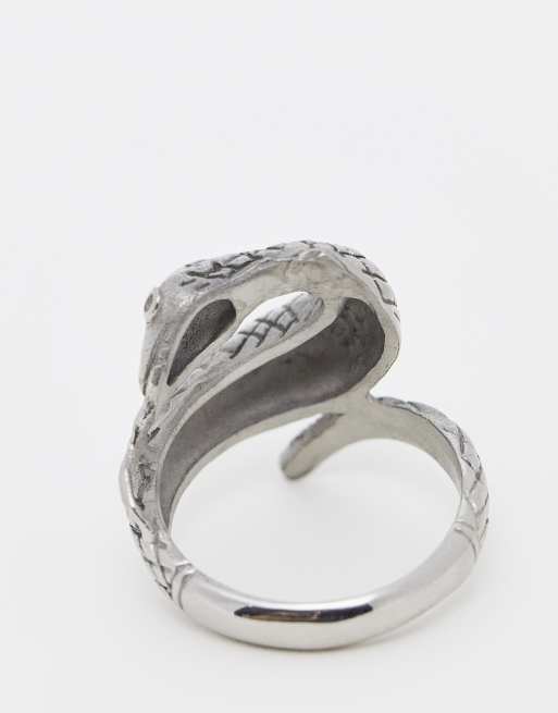 ASOS DESIGN waterproof stainless steel wrap around snake ring in burnished silver tone, 3 of 4
