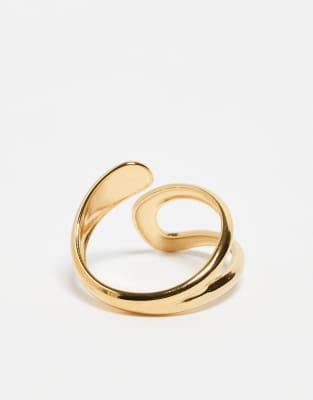 Asos Design Waterproof Stainless Steel Wraparound Twist Ring In Gold