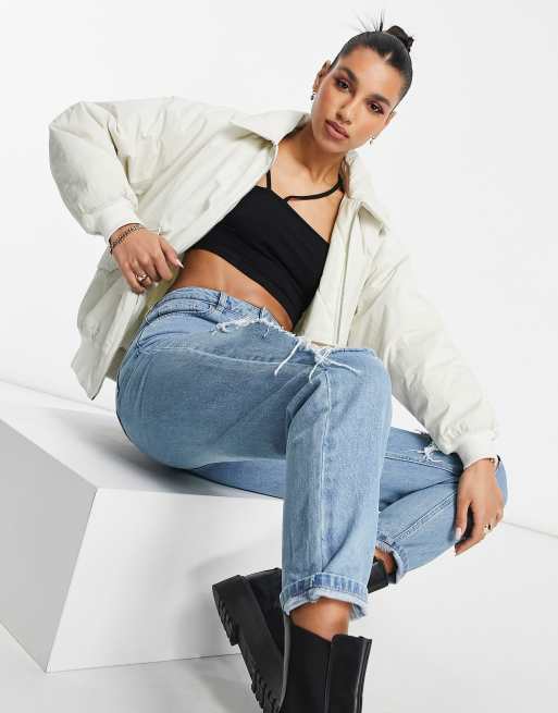 ASOS DESIGN – Wattierte Bomberjacke in Cremeweiß - CREAM