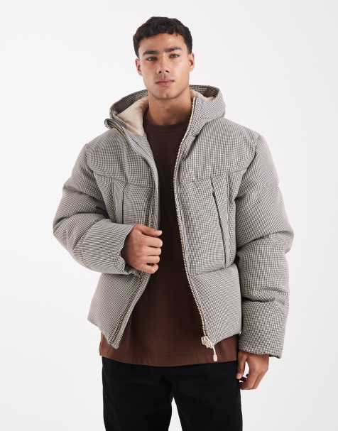 ASOS DESIGN – Wattierte Jacke in Grau mit Hahnentrittmuster - view 1